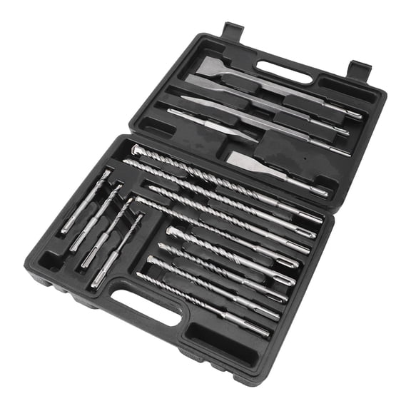 BIMZUC 17Pcs Hammer Drill Chisel Bit Combination Set, Heavy Duty 40CR Alloy Steel Electric Rotary Hammer Parts with Storage Box for Concrete Tile Demolition, Silver (12.20 inches / 31.00 cm)