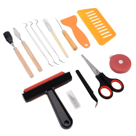 BIMZUC 19-Piece Craft Vinyl Weeding Tools Set, Precision Craft Knife with 5 Replacement Blades, Scissors, Squeegee, Roller, and Storage Box for Paper Crafts, Silhouettes, and Lettering, 7.87 inches