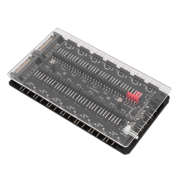 BIMZUC 2 in 1 16 Way ARGB PWM Fan Hub Splitter Dual SATA Interface Power Supply Case Cooling Fan Controller with Acrylic Shell - 4.8x2.9x0.6 in / 12.1x7.3x1.5 cm Durable Design