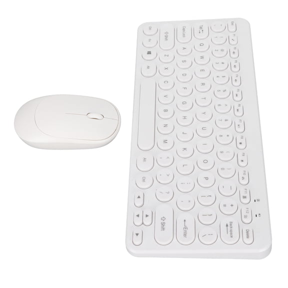 BIMZUC 2.4G Wireless Keyboard and Mouse Combo Set, Round Keycaps, Ergonomic Silent Design for Desktop and Laptop, PC Mac Compatible, White, 14.57 inches / 37 cm