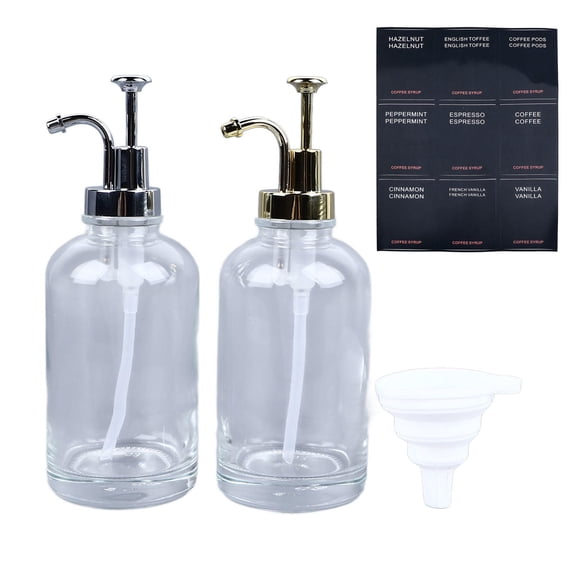 BIMZUC 2Pack CrystalClear 500ml Glass Coffee Syrup Dispenser with StainlessSteel Pump MultiUse Kitchen, Bathroom & Bar Accessories