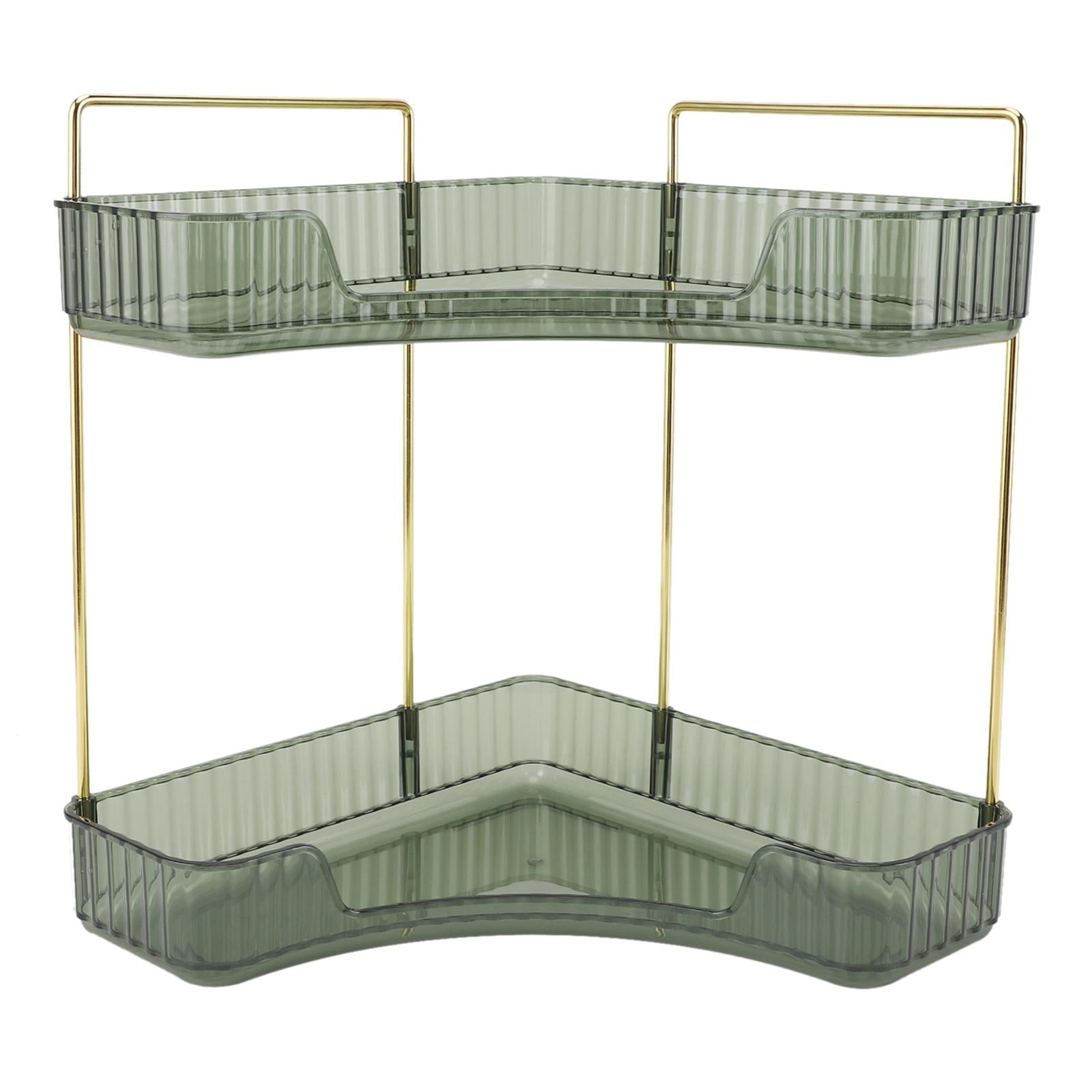 BIMZUC 2‑Tier Corner Bathroom Counter Organizer – Space‑Saving Metal Shelf for Cosmetics & Skin Care, Dark Green