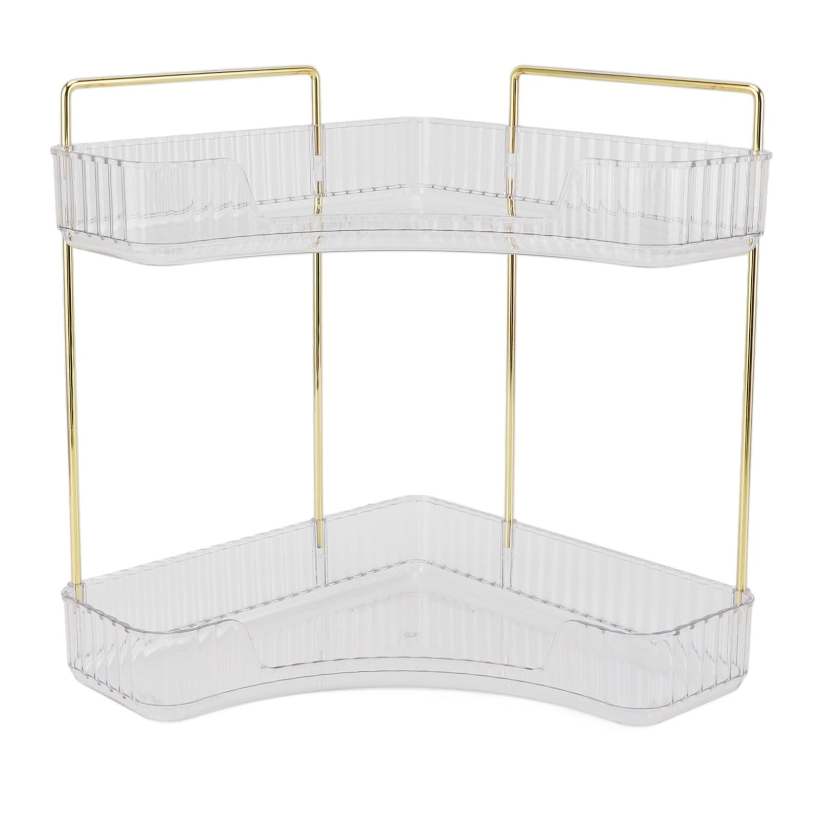 BIMZUC 2‑Tier Corner Bathroom Counter Organizer – Space‑Saving Metal Shelf for Cosmetics, Skin Care & Makeup, Transparent Design