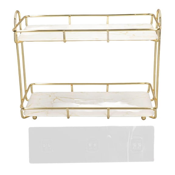 BIMZUC 2Tier Gold Bathroom Shelf Compact Countertop Cosmetic Rack with Partition, Waterproof Metal Design, 12.2"x9.1"