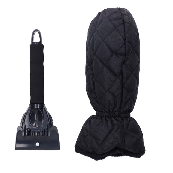 BIMZUC 2-in-1 Waterproof Ice Scraper Mitt - Cold-Proof Snow Scraper Glove with Elastic Band for Car Windshields, Black