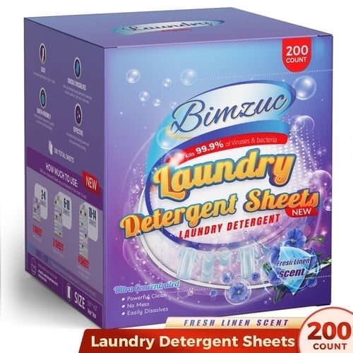 BIMZUC 200 Count Laundry Detergent Sheets up to 400 Loads, Fresh Linen Scent, Great for Travel