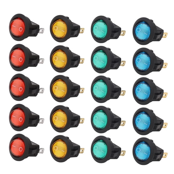 BIMZUC 20PCS 12V LED Light Round Rocker Switch 3 Pin 2 Gear 20mm / 0.79in Car Power Toggle Switch