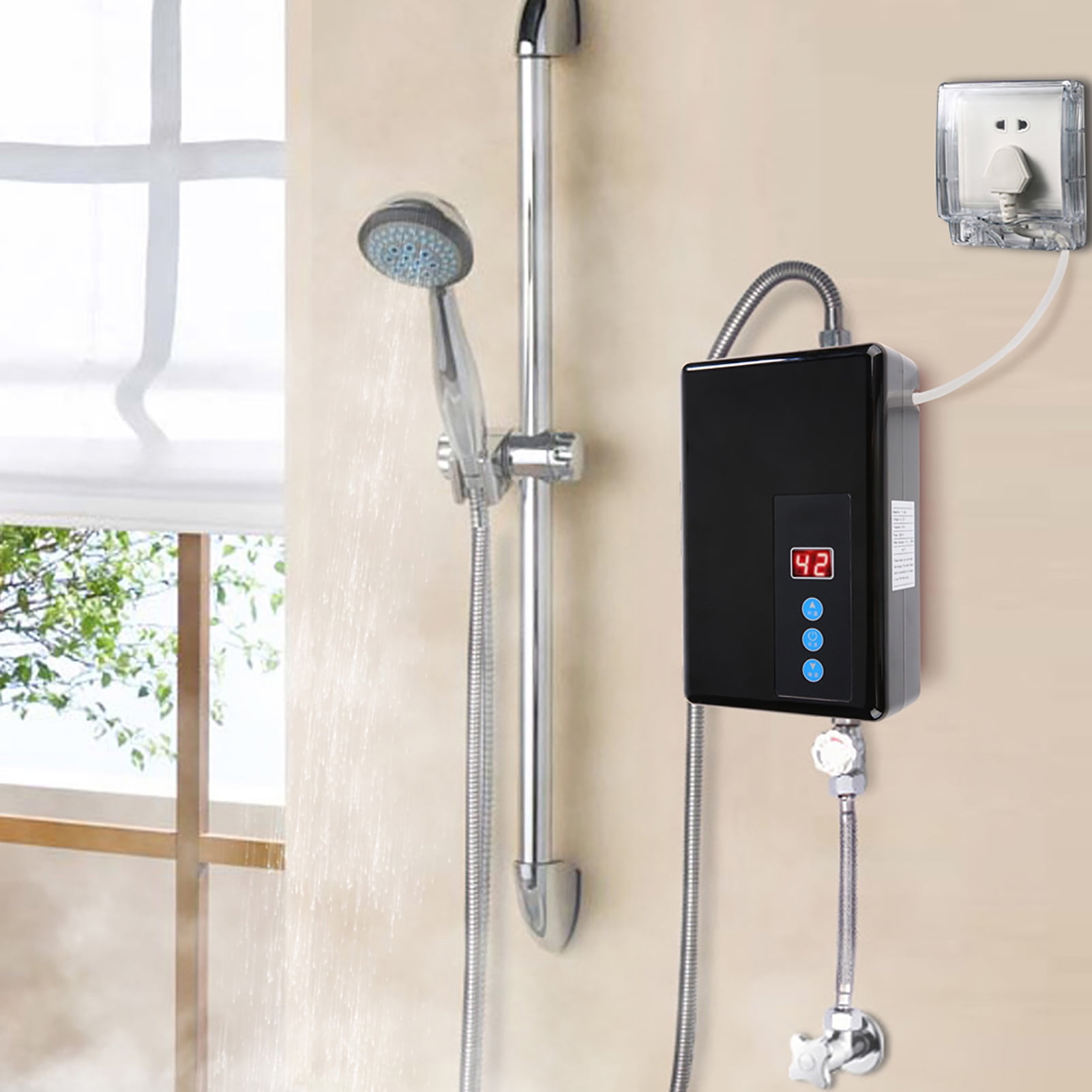 BIMZUC 220V 5.5KW Mini Instant Electric Water Heater Tankless Shower Hot Water System for Kitchen Bathroom Black 8.66 x 5.51 x 2.56 inches / 220 x 140 x 65 mm