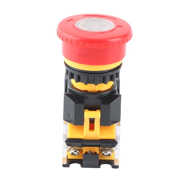 BIMZUC 22MM (0.86 inches) Red Self Locking Emergency Stop Switch Button Big Mushroom Head Push to Stop Twist to Reset for Electromagnetic Starter Contactor Relay Electrical Circuits LA38-11ZS