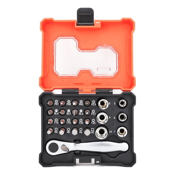 BIMZUC 23 Pieces Socket Wrench Set Multi Functional 1/4 Inch Drive Socket S2 Alloy Steel Screwdriver Bit 72 Tooth Ratchet Wrench Hardware Tool Kit for Auto Repair Household Maintenance