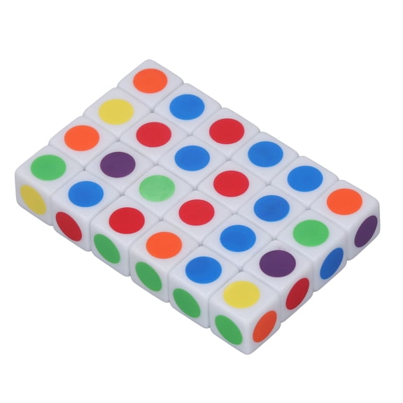 BIMZUC 24 Pieces 16mm Six Sided Acrylic Color Dot Dice Set for Teaching Math and Board Games
