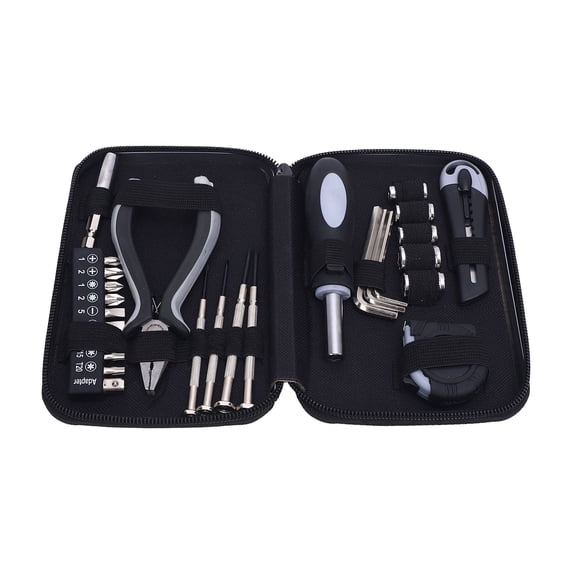 BIMZUC 27-Piece Mini Tool Set Household Repair Tool Kit, Portable Hand Mechanics Tools with Needle Nose Pliers, Tape Measure, Hex Wrenches, Screwdriver Bits & Handle with Storage Iron Case