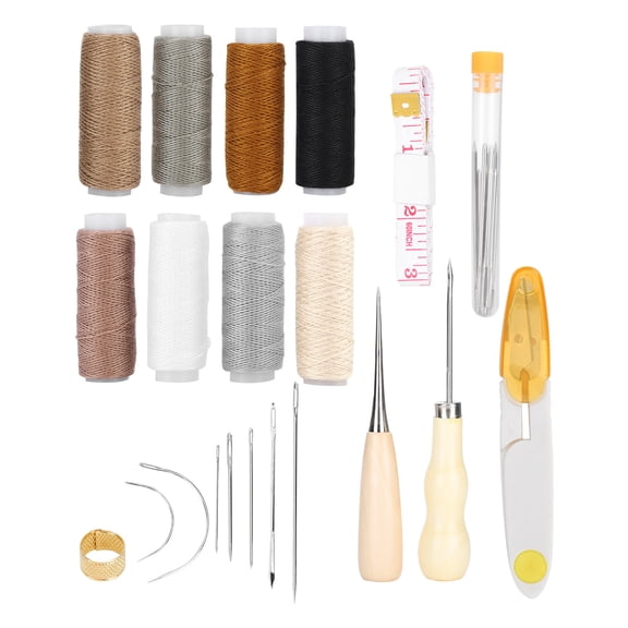 BIMZUC 29 Pieces Leather Sewing Kit, Professional Hand Stitching Tool Set with Needles, Waxed Thread, Scissors, Tape Measure, Thimble for DIY Craft, Leather Repair, Bookbinding (6.7 in / 17 cm)