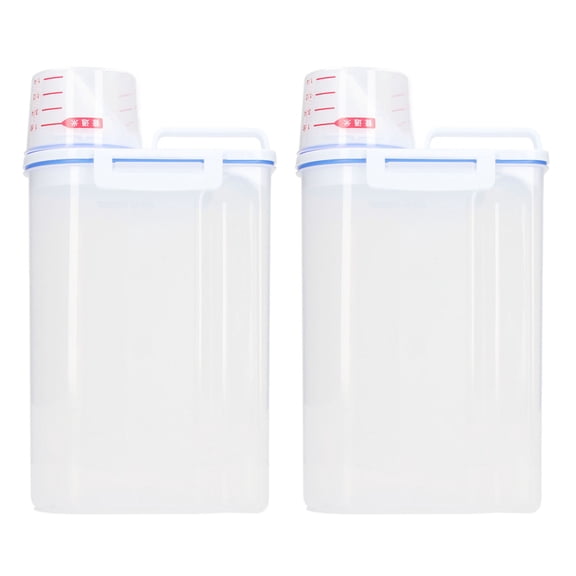 BIMZUC 2PCS Rice Storage Container 2.5L (84.5 oz) Plastic Rice Dispenser Bin with Pour Spout and Measuring Cup for Rice Beans Grains Small Dry Food Kitchen Pantry Organization