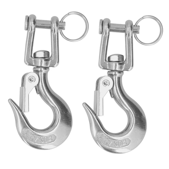 BIMZUC 2Pcs Lifting Clevis Chain Hook 304 Stainless Steel Rigging Accessory with Safety Latch, Heavy Duty Slip Hook for Industrial Construction Cranes, Size 1/4 inch / 0.64 cm