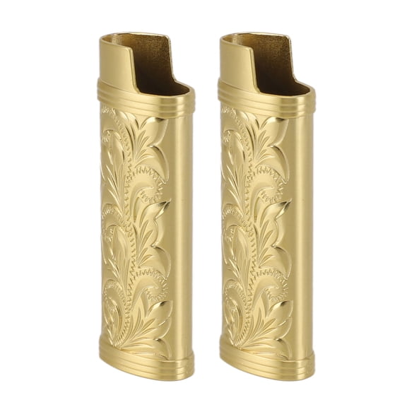 BIMZUC 2Pcs Zinc Alloy Lighter Case, Vintage Floral Pattern Protective Cover Container for Outdoor Camping & Hiking, Gold