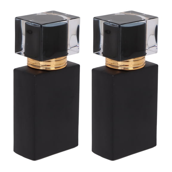BIMZUC 2pcs Glass Spray Perfume Bottle Leakproof Atomizer with Golden Nozzle Black 30ml (1.01 oz) Refillable Travel Cosmetic Liquid Containers for Essential Oils and Fragrances (5.9 inches / 15 cm)