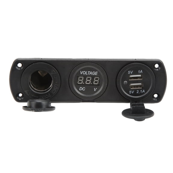 BIMZUC 3 in 1 Charger Socket Panel Dual USB Outlet Panel Cigarette Lighter Socket LED Digital Voltmeter for Truck Marine RV, Black, 6.3 inches / 16 cm