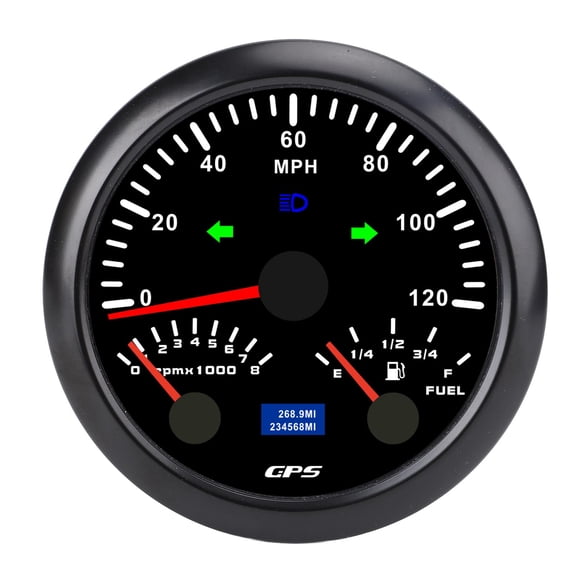 BIMZUC 3 in 1 GPS Speedometer Tachometer Fuel Level Meter 3.375 inches / 85 mm 120MPH 8000RPM 7 Colors Backlit for RV Yacht Truck Black Dial Black Bezel