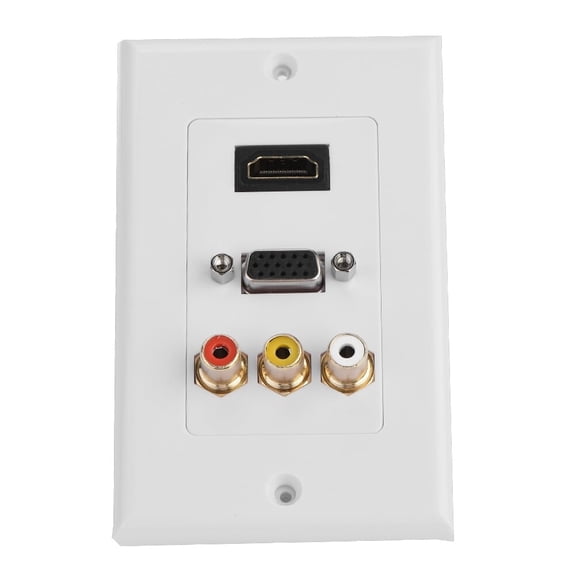BIMZUC 3 in 1 HDMI VGA RCA Ports Multimedia Panel Wall Socket, Flame Retardant ABS Plate for Home and Office, Multi-Level Protection, 5.5 inches / 14 cm