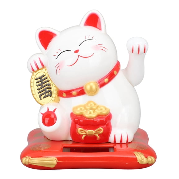 BIMZUC 3.5" Solar‑Powered Lucky Cat Waving Decor – White Japanese Cat, Desktop & Car Entrance, Eco‑Friendly, No Batteries