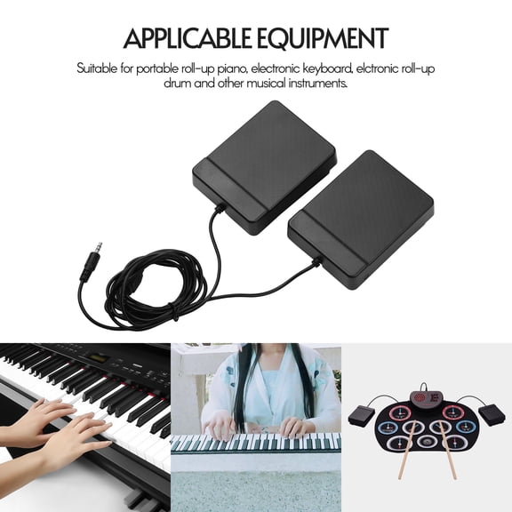 BIMZUC 3.5mm Interface Compact Sustain Universal Dual Pedal for Portable Folding Piano and Electronic Foldable Drum Keyboard Instruments (3.9 inches / 10 cm)
