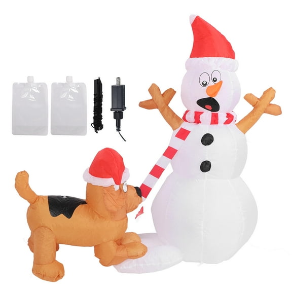 BIMZUC 3.6ft Inflatable Snowman & Dog with White LED Lights, IP44 WaterResistant, Builtin Blower, Weatherproof 210T Polyester, 100120V US Plug