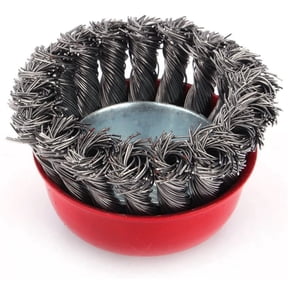 BIMZUC 3 Inches / 7.62 cm Braided Steel Wire Cup Brush Sanding Bristles Set for Abrasive Grinding, Cleaning, and De-rusting Work, M14 Thread, 4 Pieces