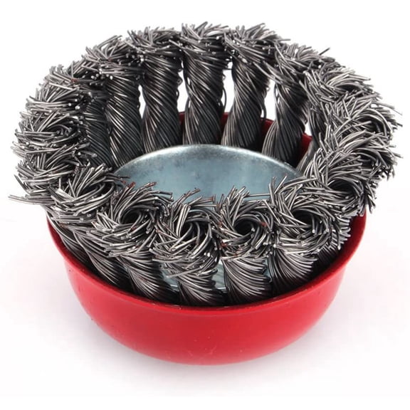 BIMZUC 3 Inches / 7.62 cm Braided Steel Wire Cup Brush Sanding Bristles Set for Abrasive Grinding, Cleaning, and De-rusting Work, M14 Thread, 4 Pieces
