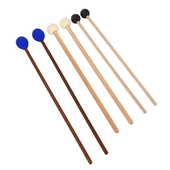 BIMZUC 3 Pairs Instrument Mallet Set Maple Wood Handle Marimba Timpani Rubber Bell Xylophone Glockenspiel Sticks 16.9 inches / 43 cm