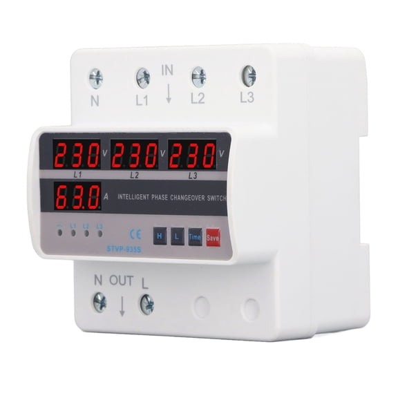 BIMZUC 3 Phase Transfer Switch DIN Rail Mounted Automatic Changeover Switch Under Over Voltage Protective Device AC220V 63A