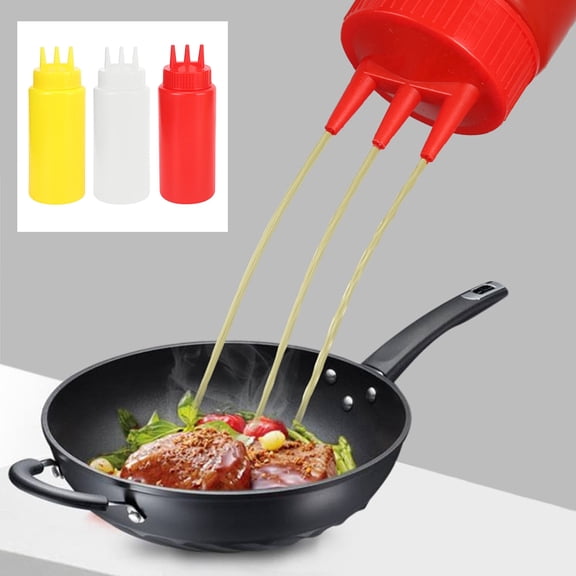 BIMZUC 3-Piece 16oz Plastic Squeeze Condiment Bottle Set with 3-Hole Dispenser Lids for Salad Dressing, Ketchup, Mustard, BBQ Sauces, and Oil Dispensing Cruets in Kitchen or Restaurant