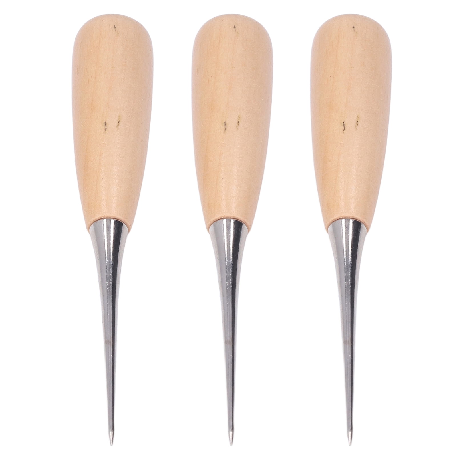 BIMZUC 3-Piece DIY Leather Craft Awl Set, Pine Wood Handle Tool Steel Hole Maker Punches for Fabric and Paper