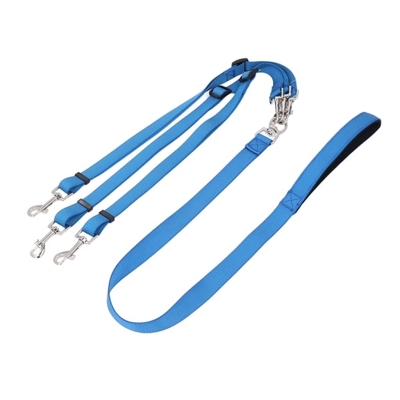 BIMZUC 3‑Way Adjustable Nylon Dog Leash, Triple‑Dog Coupler with Padded Handle, Blue – Detachable, Thickened, Multi‑Dog Walking Solution