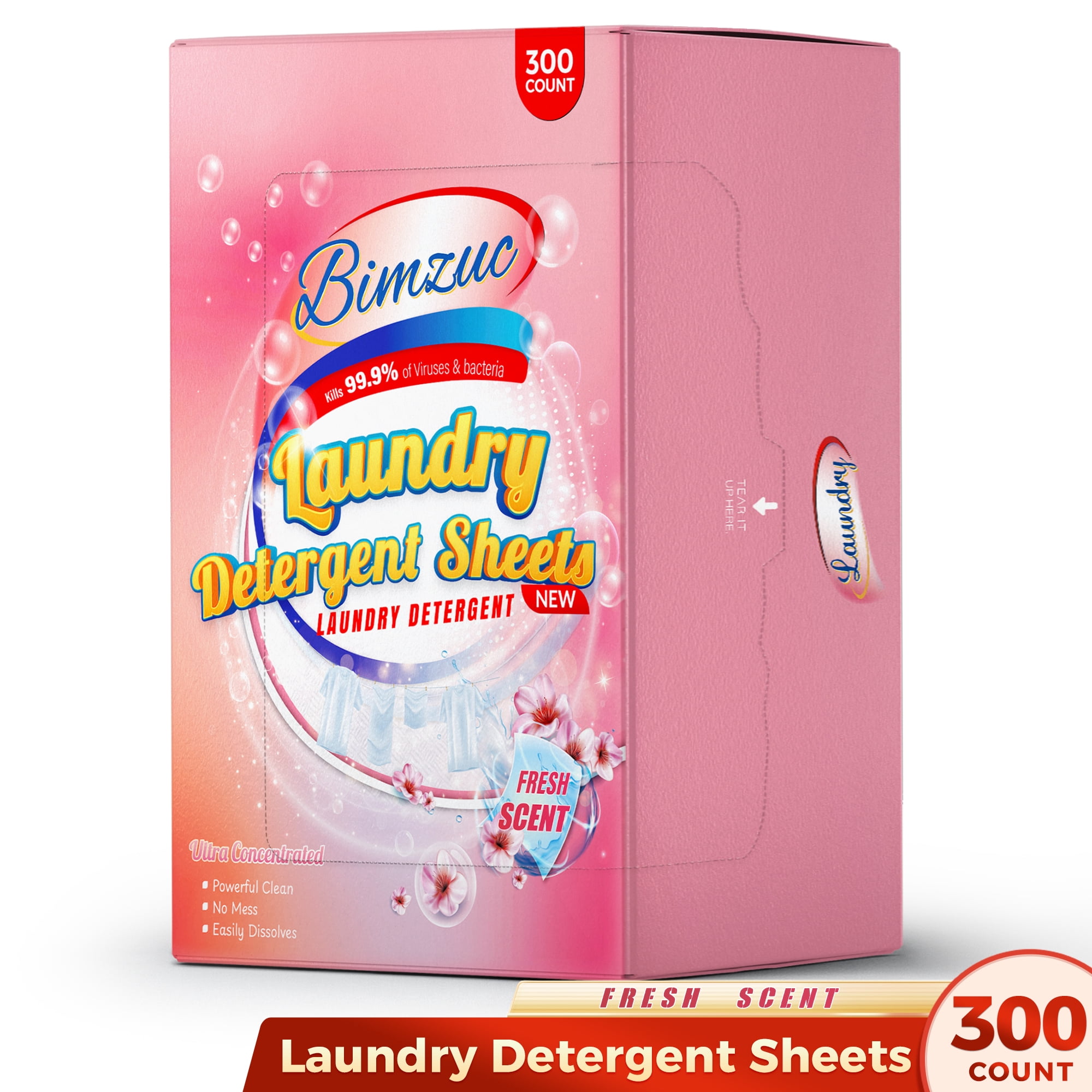 BIMZUC Laundry Detergent Sheets, 300 Count, Up to 600 Loads Soap Washer Sheet - Fresh Scent - Walmart.com