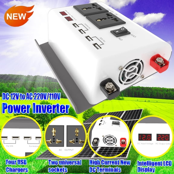 BIMZUC 300W Car Power Inverter DC 12V to AC 220V Converter 4 USB Ports and 2 AC Outlets Charger Adapter Sine Wave Inverter with Dual LCD Screen