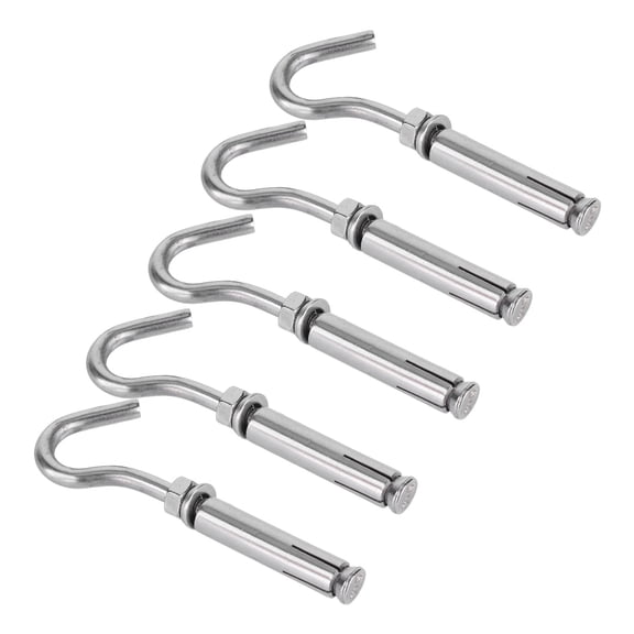 BIMZUC 304 Stainless Steel Opening Expansion Hook Wear Resistant Anti Corrosion Anti Rust Hardware Screw Hooks M10 Size (0.39 inches / 10 mm), Heavy Duty 5 Pack for Concrete Brick Wall Masonry