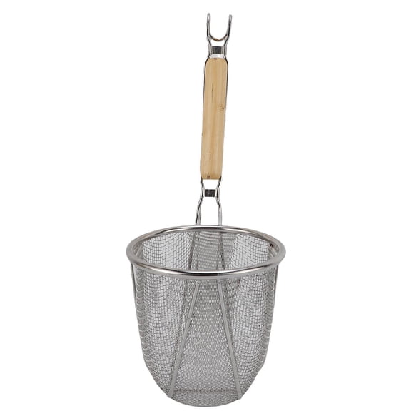 BIMZUC 304 Stainless Steel Pasta Strainer with Wooden Handle 2.4"14" Fine Mesh Sieve for Noodles, Dumplings, Vegetables & More