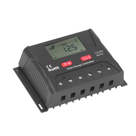 BIMZUC 30A 12V/24V PWM Solar Charge Controller Regulator with LCD Display Automatic Identification Adjustable Parameter for RV, Yacht, and Marine Renewable Energy Systems - 5.9 inches / 15.0 cm