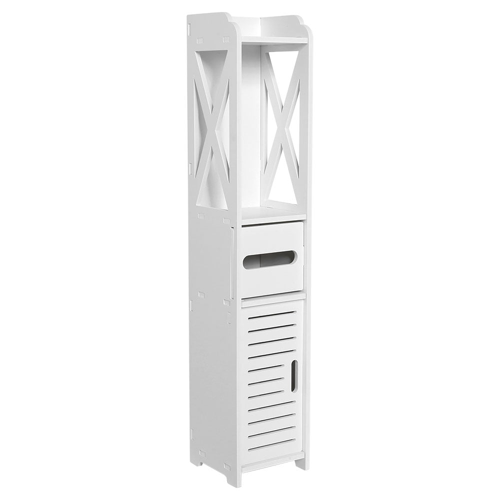 BIMZUC 31.5 inch Antique White Bathroom Floor Cabinet with Slim Wood-Plastic Storage Shelves and Drawers (80x15.5x15cm)