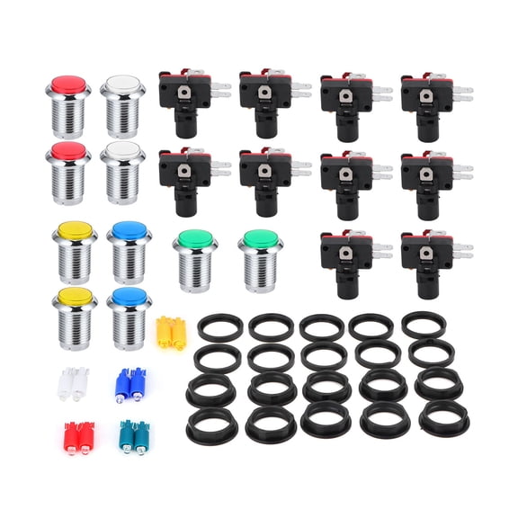 BIMZUC 32mm / 1.3 inches Small Round Silver-Plated LED Push Button Switch for Classic Arcade Game Consoles, PC, and Custom Setup, Includes 10 Buttons, 10 Switches, 10 LED Lights, Multi-color
