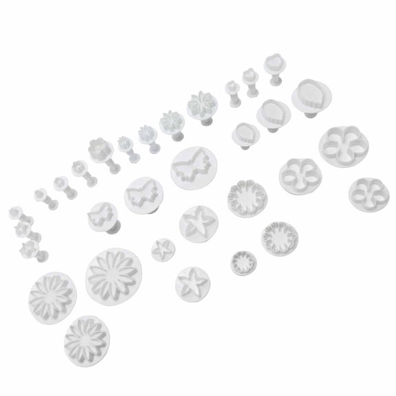 BIMZUC 33Pcs DIY Fondant Cake Baking Tools and Plastic Biscuits Cookies Cutter Stamps Mold Set for Kitchen Utensils (8.3x6.7x2.0 inches / 21.0x17.0x5.0 cm)