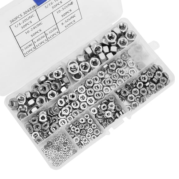 BIMZUC 360 Pcs Stainless Steel Hex Nuts Coarse Thread UNC Fastener Assortment Kit