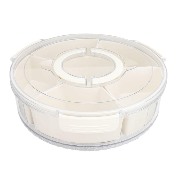 BIMZUC 360 Rotating Snack Tray with Lid & Handle 6Compartment Fruit & Snack Organizer, FoodGrade, Portable