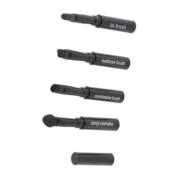 BIMZUC 4 in 1 Telescopic Makeup Brushes Set, Portable Retractable Cosmetic Tool for Lip, Eyebrow, Eyeshadow, and Smudge Application, Black Travel Essential (6.81 inches / 17.3 cm)