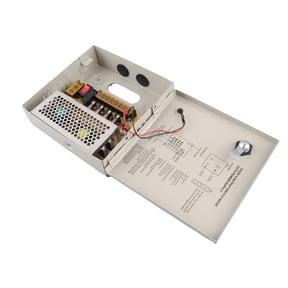 BIMZUC 4-Channel 12V 5A CCTV Power Supply Distribution Box with AC Plug, Metal Enclosure, Key Lock, and Fuses for Security Cameras, DVR, LED Lighting, 110V/220V (19x17x6cm / 7.48x6.69x2.36in)