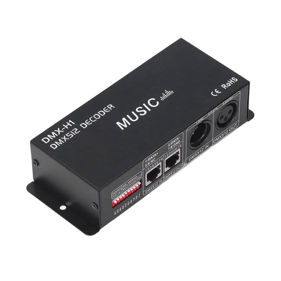 BIMZUC 4 Channel DMX 512 Decoder Adjustable RGB Dimming LED Controller for Stage Lighting Bars Hotels Sober Bars Common Anode 12V-24V 16A (6.46 inches / 16.4 cm)