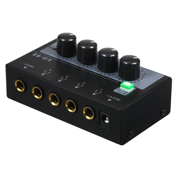 BIMZUC 4 Channels Headphone Amplifier Mixer Mono/Stereo Audio Splitter Mini Balanced Output Amps for Podcasting Gaming Streaming with American Plug Adapter Compact Size 4.05 inches / 10.3 cm Black