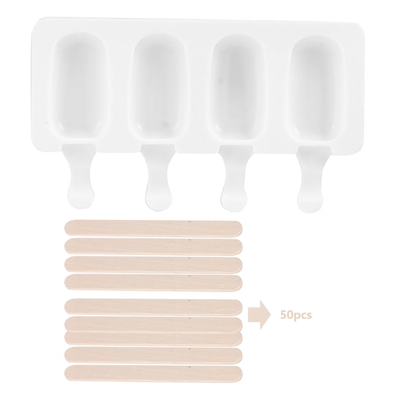 BIMZUC 4-Grid Food Grade Silicone Ice Cream Mold, Ice Bar Making Tool with 50 Sticks for Household DIY, 8.5 Inches / 21.5 cm Summer Kitchen Accessory