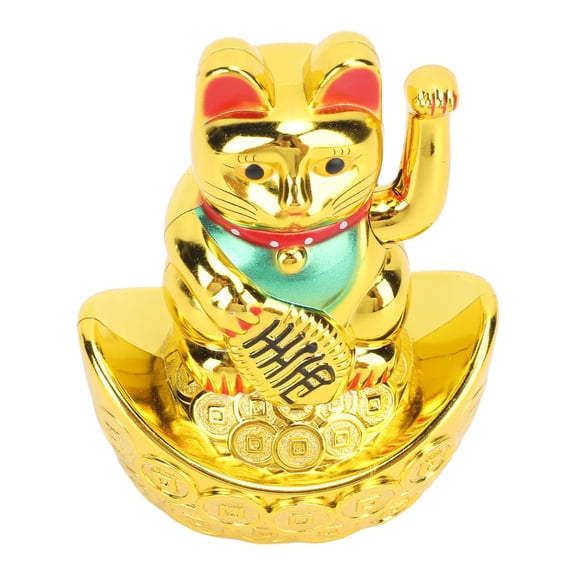 BIMZUC 4 Inches / 10.16 cm Waving Lucky Fortune Cat Figure, Plastic Gold Wealth Kitty for Desk Dashboard Decoration